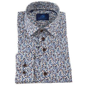 Eden Valley white shirt with small foliage in blues and browns from Gabucci Bath