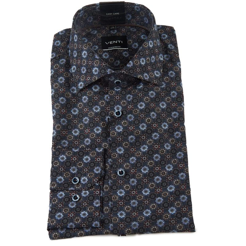 Venti dark blue shirt with small spinning stars in dark red and pale blue from Gabucci Bath