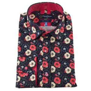 Oscar Banks black shirt with red cream and black flowers from Gabucci Bath