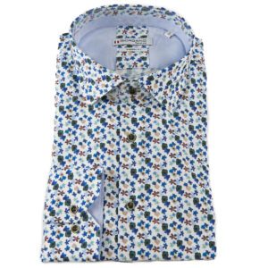 Giordano shirt white with small blue green and brown autumn flowers from Gabucci Bath