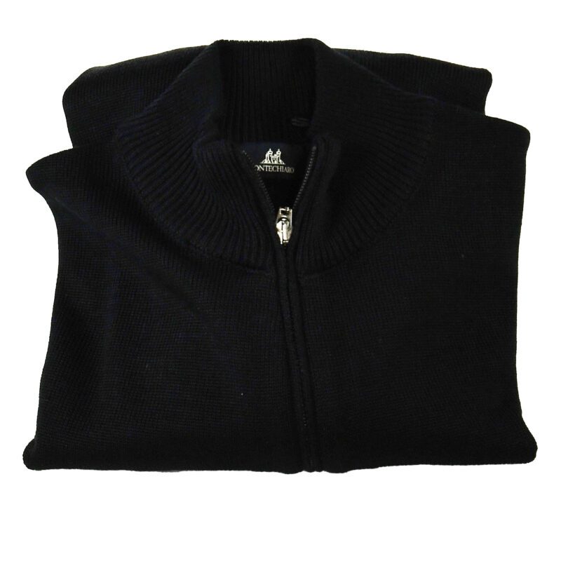 Montechiaro zip in black, luxury Italian knitwear, beautifully designed and made. From Gabucci Bath.