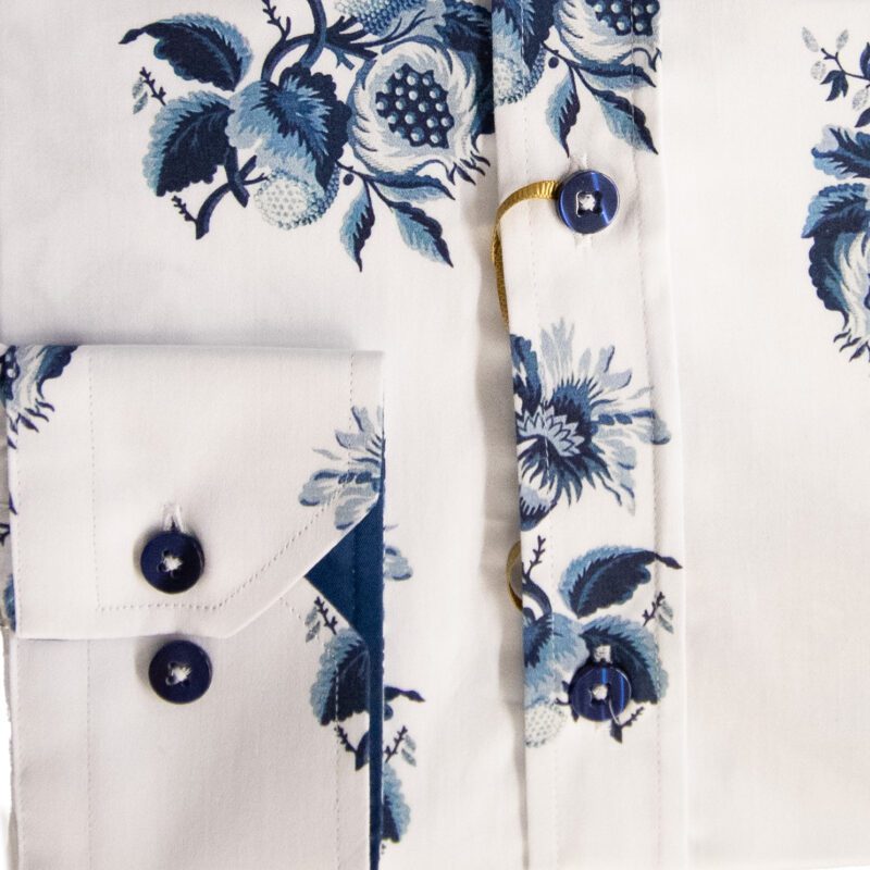 Oscar Banks white shirt with large blue flowers from Gabucci Bath