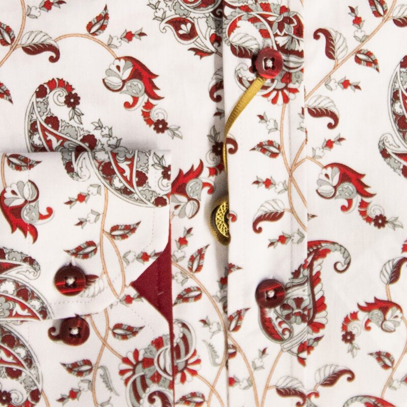 Oscar Banks white shirt with intricate red flowers and foliage from Gabucci Bath
