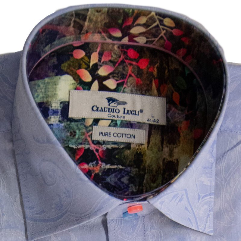 Claudio Lugli sky blue shirt with floral lining from Gabucci Bath