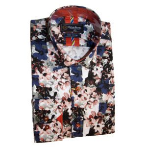 Oscar Banks white shirt with large pink and dark blue flowers from Gabucci Bath