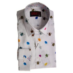 Gabucci cotton shirt with colourful bees on white, our own label from Gabucci Bath