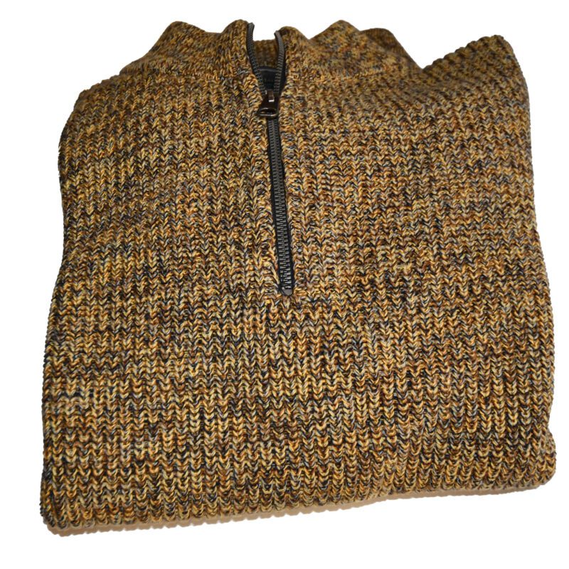 Fynch-Hatton lambswool ribbed knit zip with troyer collar in mustard , great for autumn and winter days and evenings. From Gabucci Bath.