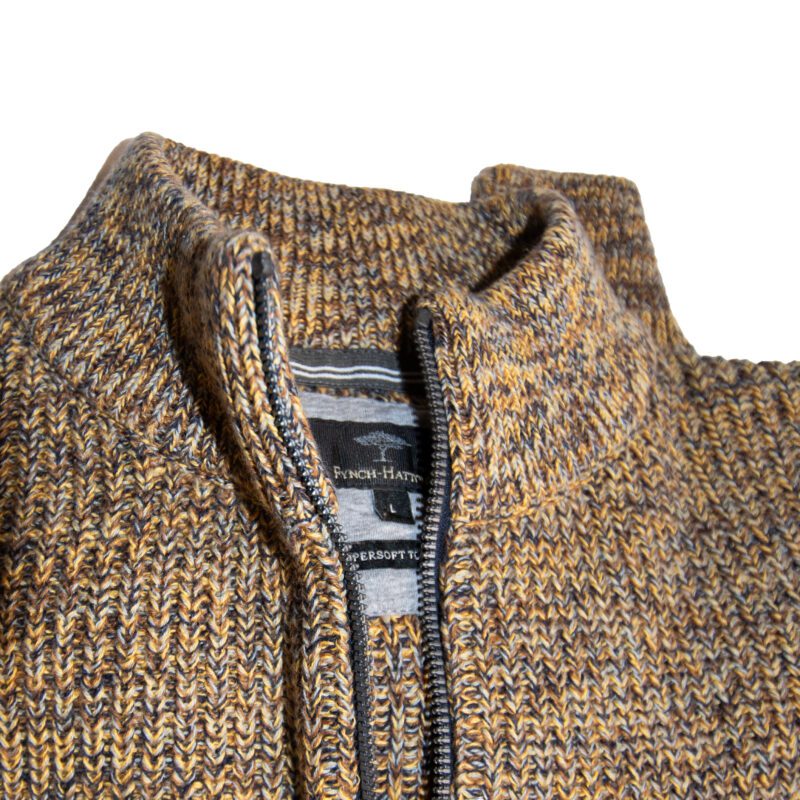 Fynch-Hatton lambswool ribbed knit zip with troyer collar in mustard , great for autumn and winter days and evenings. From Gabucci Bath.