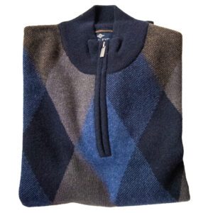 Baileys winter zip in blues and browns in wool mix with silk