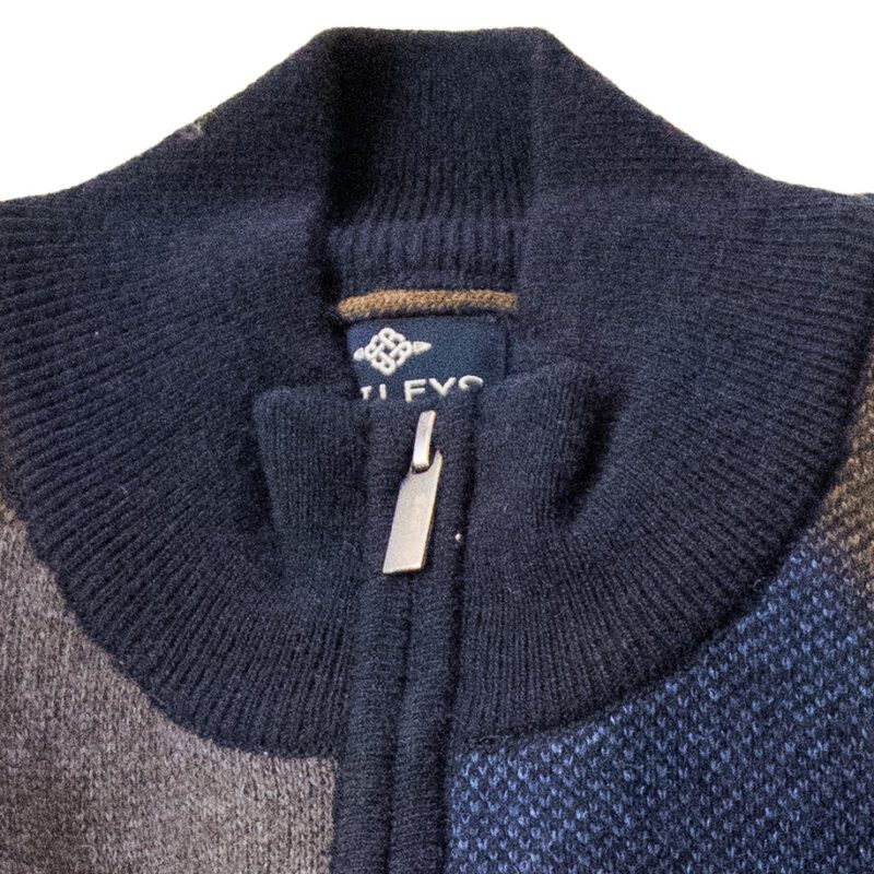 Baileys winter zip in blues and browns in wool mix with silk