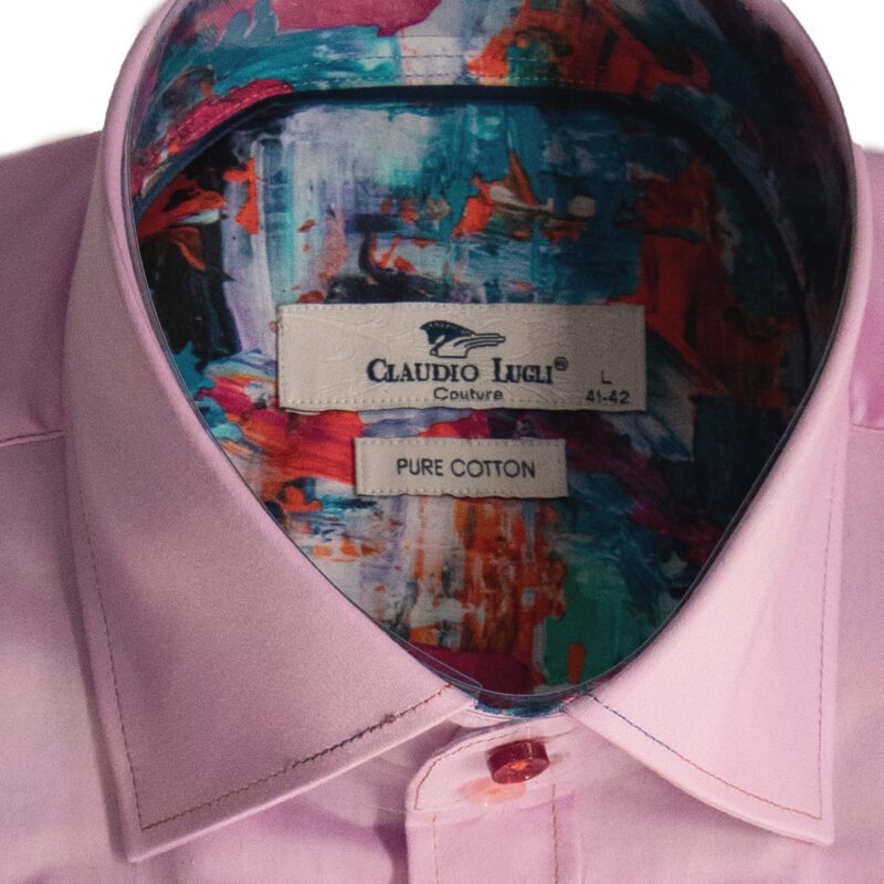 Claudio Lugli shirt in pink with coloureds button and multicoloured lining from Gabucci Bath