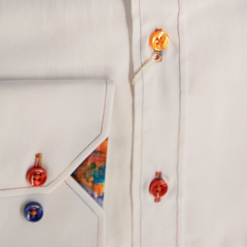 Claudio Lugli shirt in white with coloureds button and multicoloured lining from Gabucci Bath