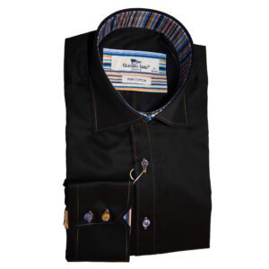 Claudio Lugli shirt in black with coloured buttons and striped lining from Gabucci Bath