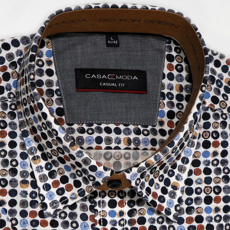 Casa Moda white short sleeved shirt with small blue and brown circles from Gabucci Bath