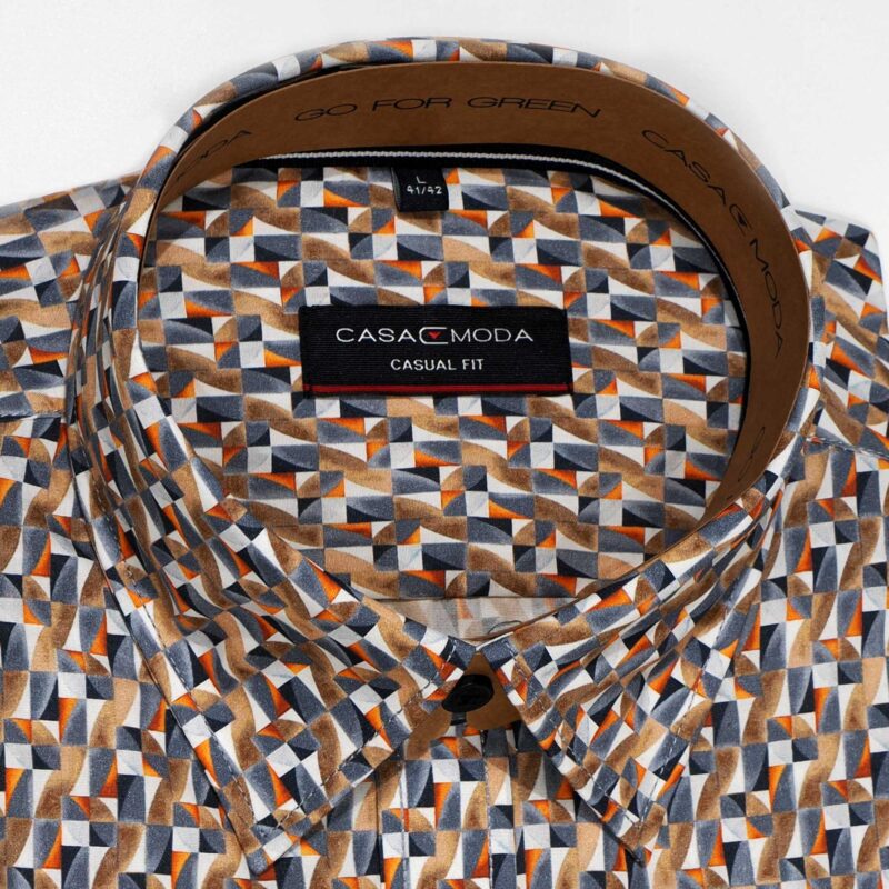 Casa Moda short sleeved shirt with brown, white, grey and orange shapes