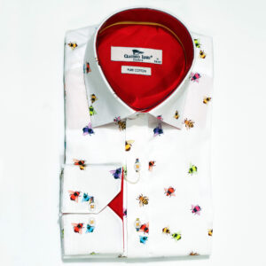 Claudio Lugli shirt in white with colourful bees and a red lining from Gabucci Bath