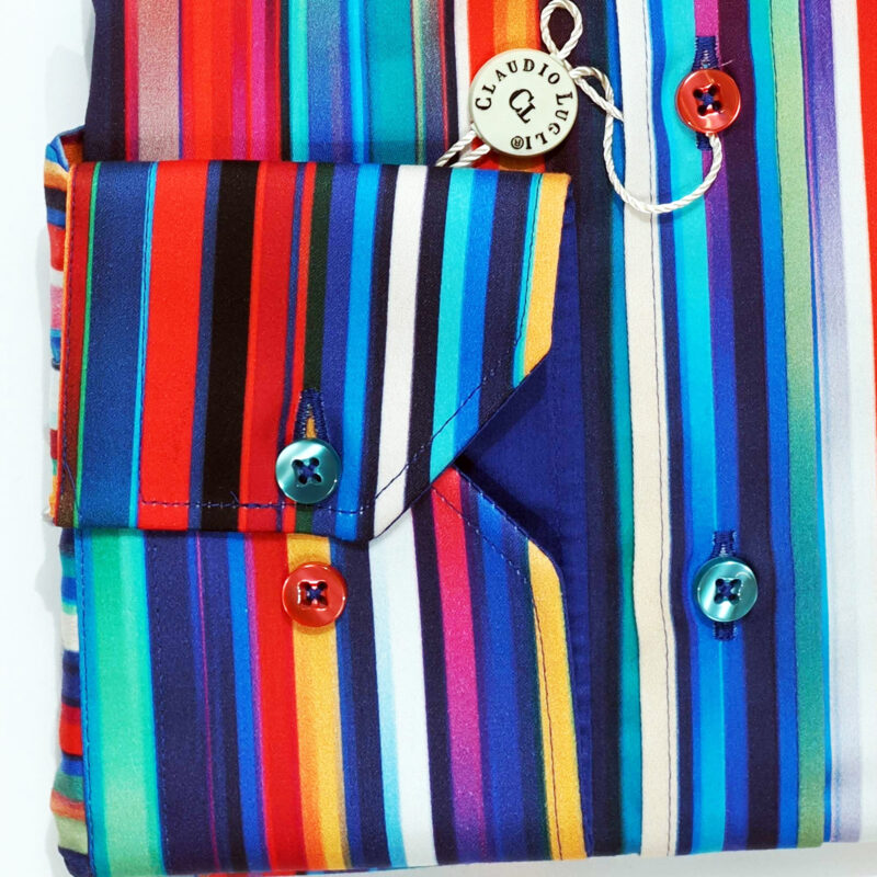 Claudio Lugli bright striped shirt in blue white yellow and red with a blue lining from Gabucci Bath