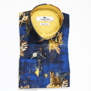 Claudio Lugli shirt in blue with golden pineapples and a gold lining from Gabucci Bath