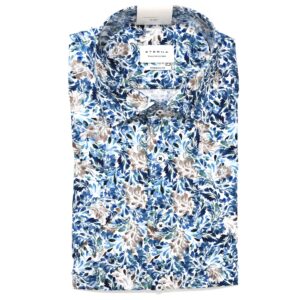 Eterna white shirt with large blue, green and brown foliage