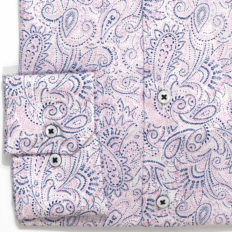 Eterna white shirt with blue and lilac flower design from Gabucci Bath.