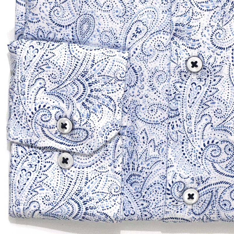 Eterna white shirt with blue and white flower design from Gabucci Bath.