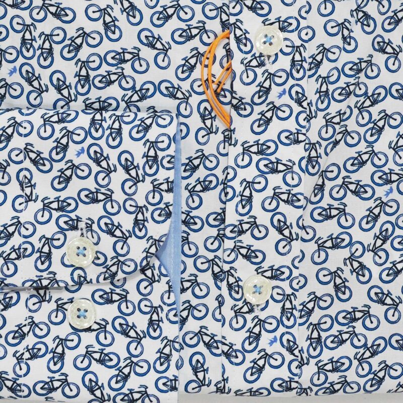 A Fish Named Fred white shirt with small blue and back bicycles from Gabucci Bath