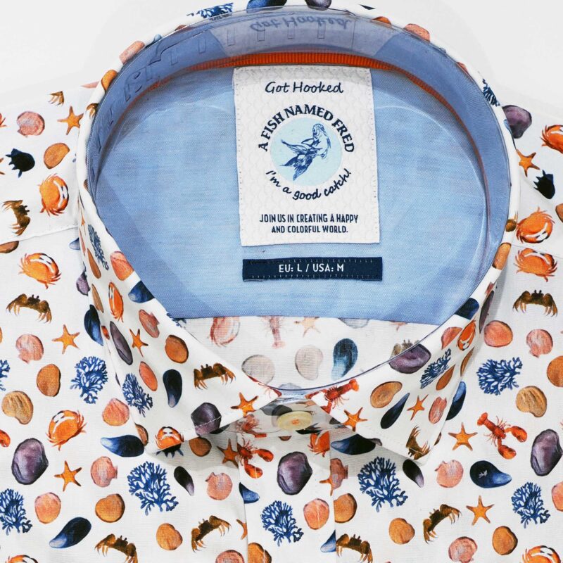 A Fish Called Fred shirt with colourful shells and crustaceans from Gabucci Bath