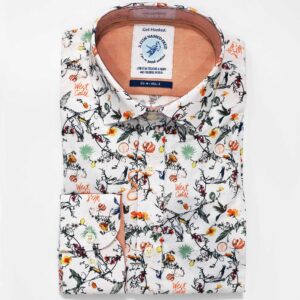 A Fish Named Fred white shirt with large birds and foliage from Gabucci Bath