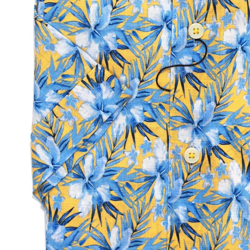 Giordano short sleeved shirt with big blue flowers on yellow from Gabucci Bath