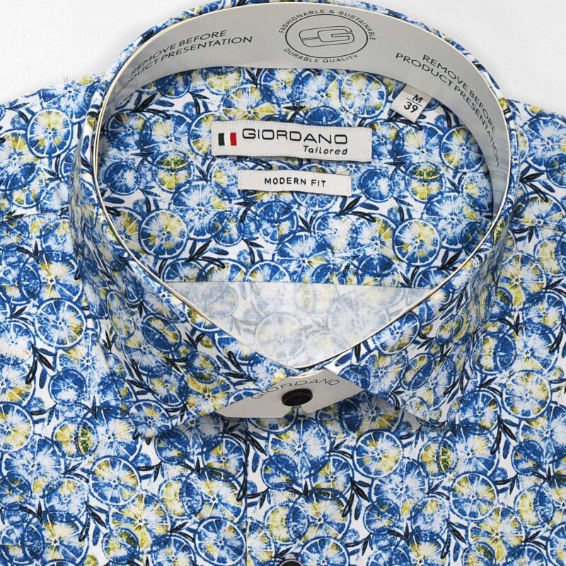 Giordano shirt with blue and yellow sliced lemons from Gabucci Bath.