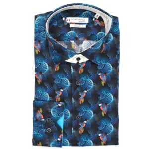 Giordano shirt with colourful fish and blue shells from Gabucci Bath.