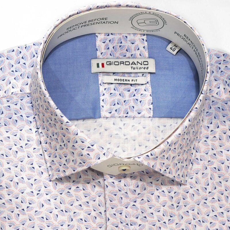 Giordano shirt with tiny blue and red fans and a blue lining from Gabucci Bath.
