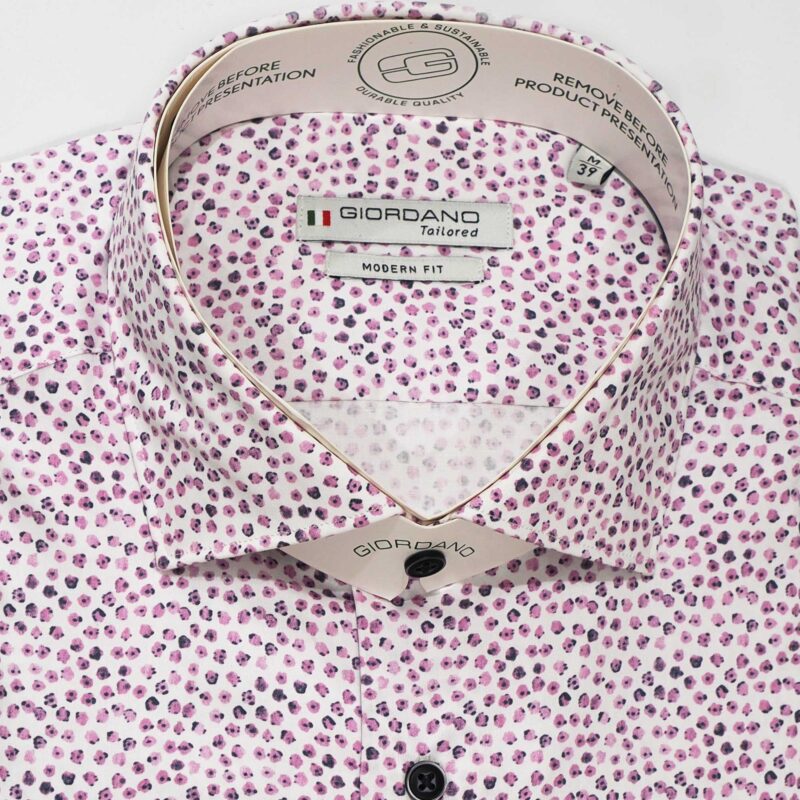Giordano shirt with tiny pink flowers on white from Gabucci Bath.