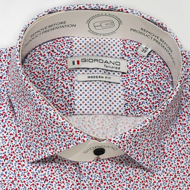 Giordano shirt with tiny navy blue and red flowers on white