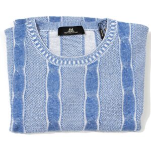 Montechiaro blue striped summer jumper, luxury Italian knitwear.
