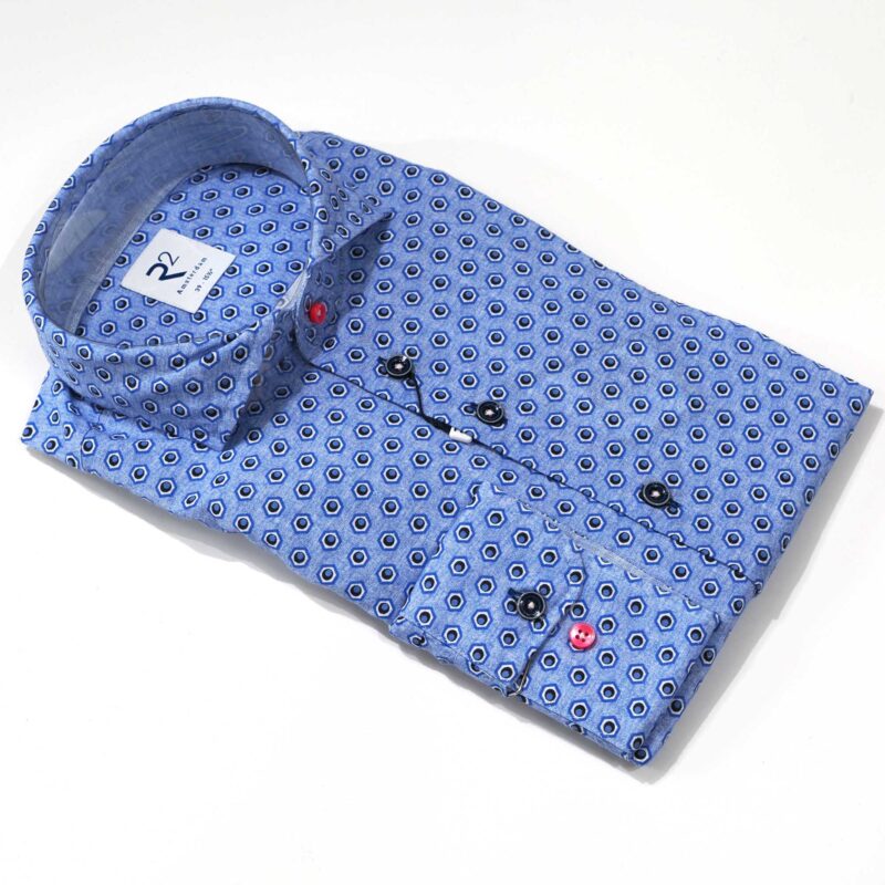 R2 blue shirt with small white mechanical nuts from Gabucci Bath