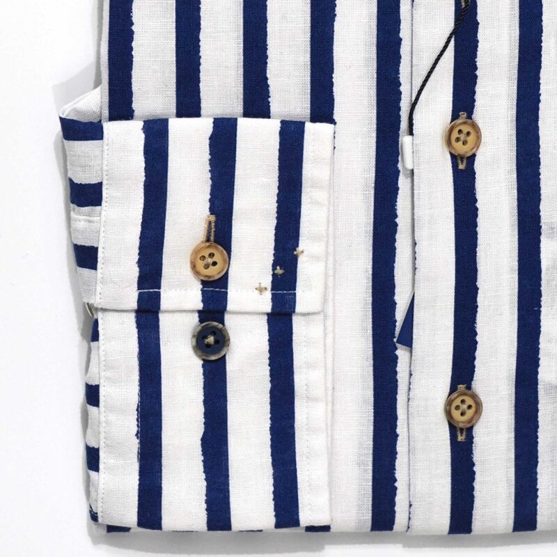 R2 blue stripe on white linen shirt from Gabucci Bath
