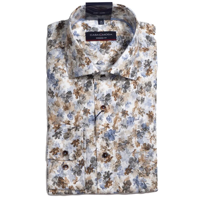 Casa Moda white shirt with pale blue and brown leaves and flowers. Autumn summed up beautifully.