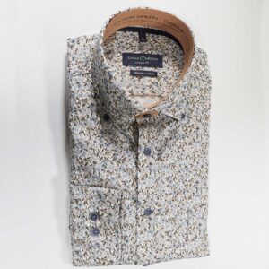 Casa Moda white shirt with small pale grey and brown foliage