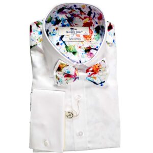 Claudio Lugli White Shirt with colourful paint splurges and matching bow tie