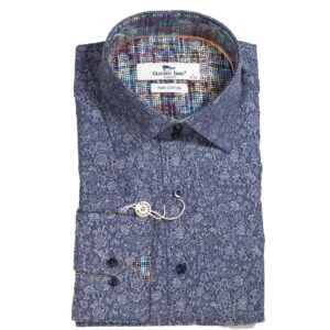 Claudio Lugli shirt in blue with white flowers and patterned lining from Gabucci Menswear in Bath