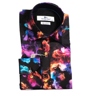 Claudio Lugli Black Shirt with colourful smoke pattern from Gabucci Bath