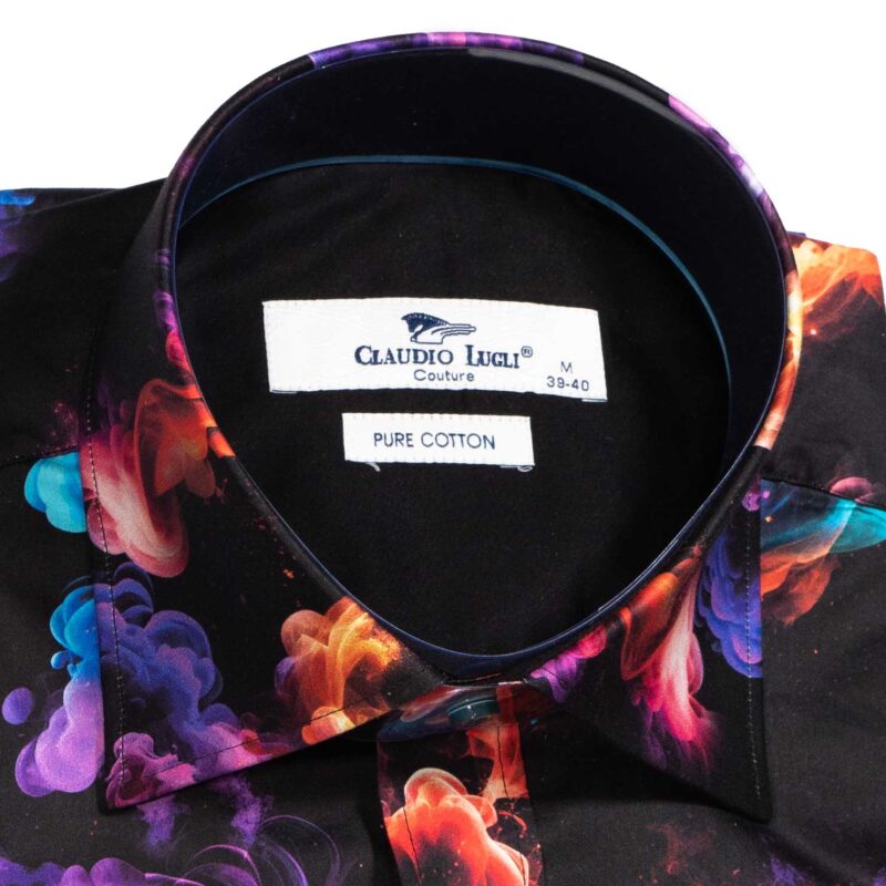 Claudio Lugli Black Shirt with colourful smoke pattern from Gabucci Bath