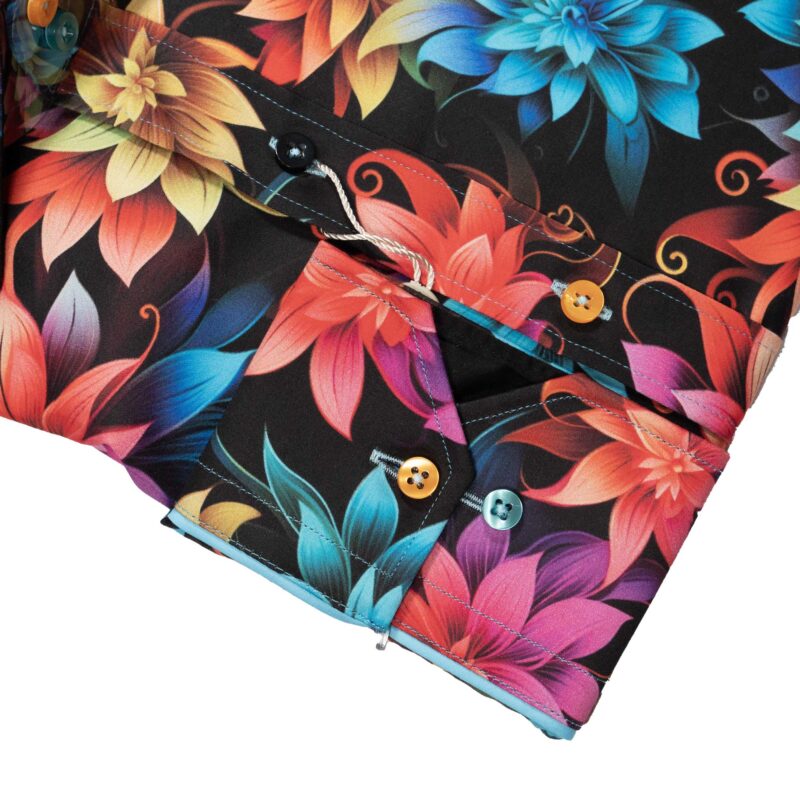 Claudio Lugli Black Shirt with large bright colourful flowers from Gabucci Bath