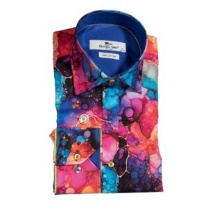 Claudio Lugli Blue Shirt with lava lamp inspired design from Gabucci Menswear in Bath