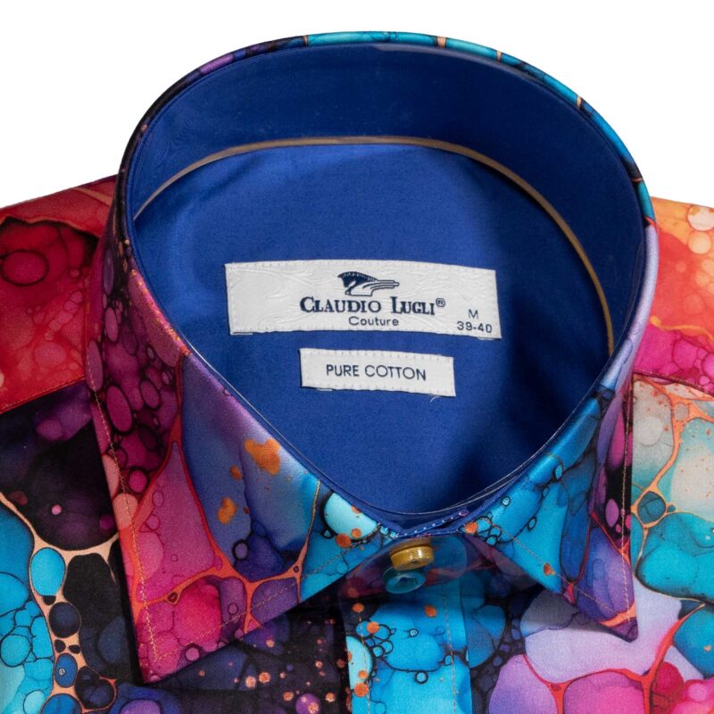 Claudio Lugli Blue Shirt with lava lamp inspired design from Gabucci Menswear in Bath