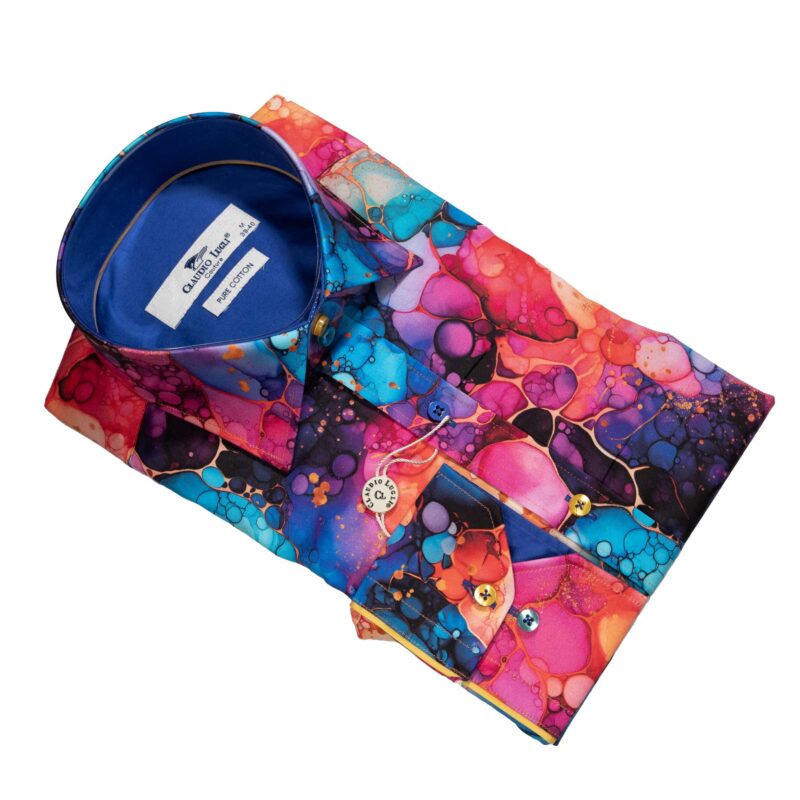 Claudio Lugli Blue Shirt with lava lamp inspired design from Gabucci Menswear in Bath