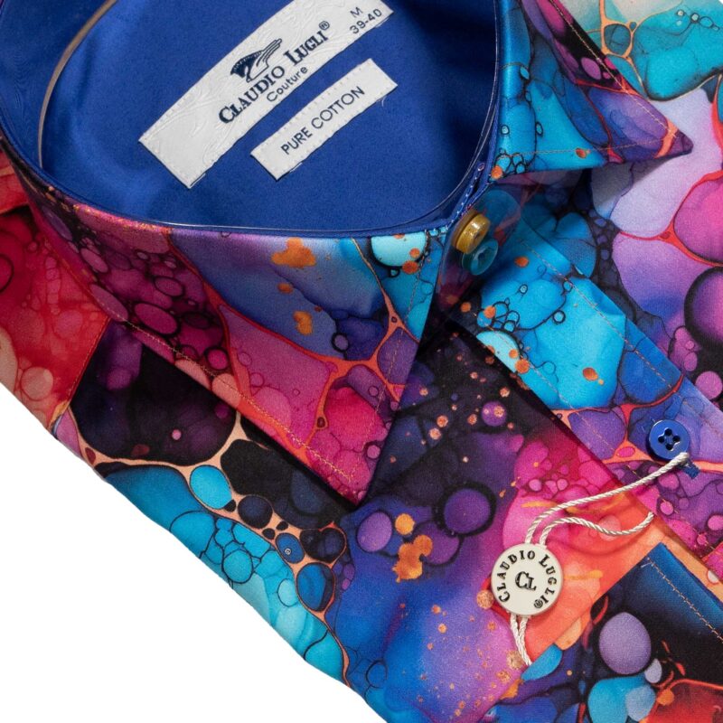 Claudio Lugli Blue Shirt with lava lamp inspired design from Gabucci Menswear in Bath