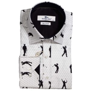 Claudio Lugli White Golf Ball Shirt with golfer silhouettes and a black lining from Gabucci Menswear Bath