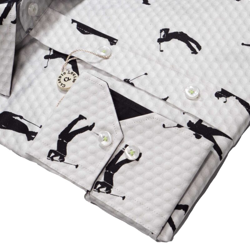 Claudio Lugli White Golf Ball Shirt with golfer silhouettes and a black lining from Gabucci Menswear Bath